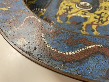 A large Chinese cloisonn&eacute; basin with a qilin, phoenixes and dragons, Republic